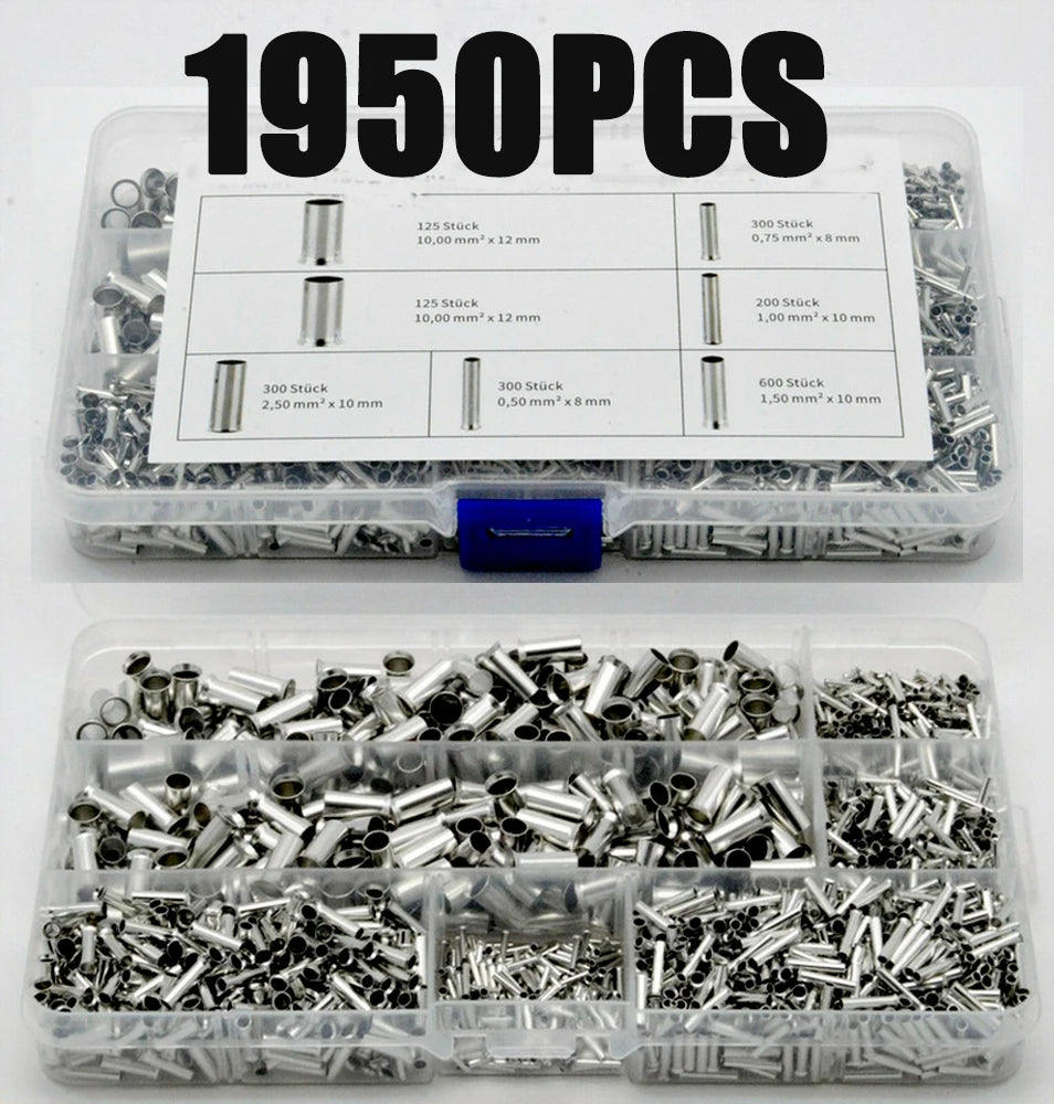 970pcs Copper Connecting Pipe Wire Joint Small Copper Tube Terminal Cable Lug Bootlace Ferrule Kit With Heat Shrink Tube Plier