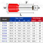 1000PCS Tubular Crimp Terminals Electrical Wire Cable Connectors E0508 E7508 E1008 E1508 E2508 E4009 E6012 Insulated Ferrules