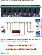 Modbus RTU RS485 TTL Relay Control Module Optional 3/4/6/8 Channel High Power Output Industrial PLC