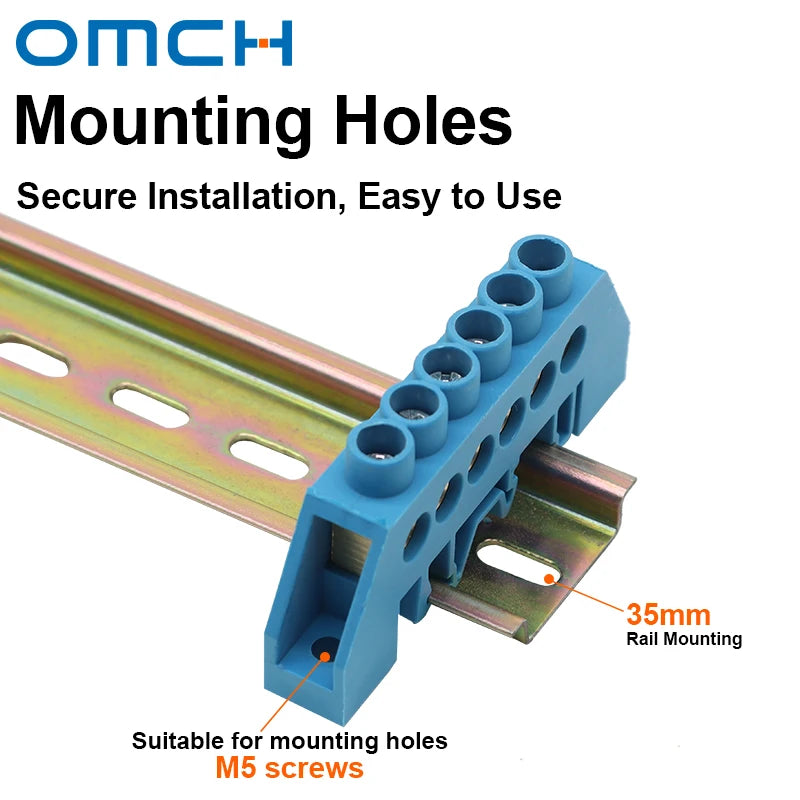 OMCH Terminal Bar 7x10 9x14mm Brass Ground Neutral Block High Conductivity Bridge Connector for Power Distribution Cabinet