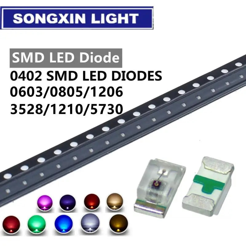 SX 100pcs 0402 SMD LED Electron Component Red Blue Yellow Warm White Green Orange Purple RGB Ice Blue High Light Emitting Diode