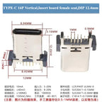5pcs/lot Type-c 16p Female Socket Vertical Plug-in Patch Usb Charging Interface 8.8/9.3/10.5/13.7mm Socket