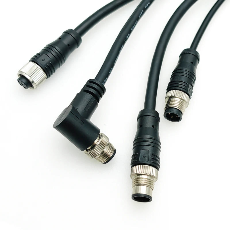 M12 Cable Connector Male and Female Circular Shield 2 3 4 5 6 7 8 9 12 17 Pin PVC PUR Straight Angle Mold OEM Waterproof
