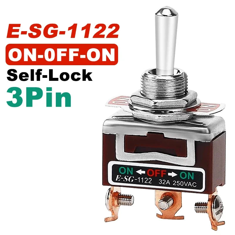 2/3/4/6/8/9/12Pin E-SG Toggle Switch 32A 250VAC Rocker Switch Self-Locking E-SG Power Switch with Brass Screw Foot Pin