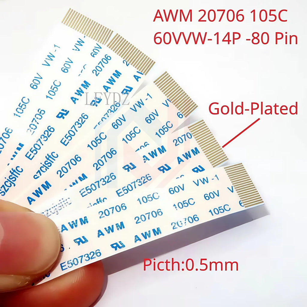 Gold-Plated FFC FPC Flat Flexible Cable AWM 20706 105C 60V VW-1 0.5MM Pitch 4P/6/8/10/12/14/16/20/26/30/40/45/50/54/60/68/80 Pin