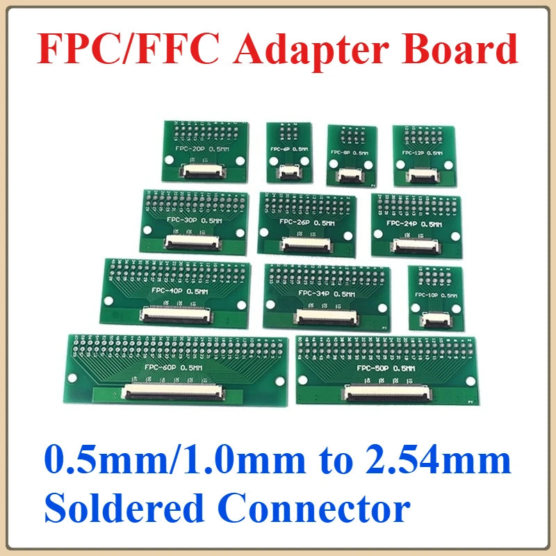 1Pcs FPC/FFC Adapter Board 0.5/1.0mm to 2.54mm Soldered Connector 4/5/6/8/10/12/14/16/20/26/3040/45/50/60 Pin