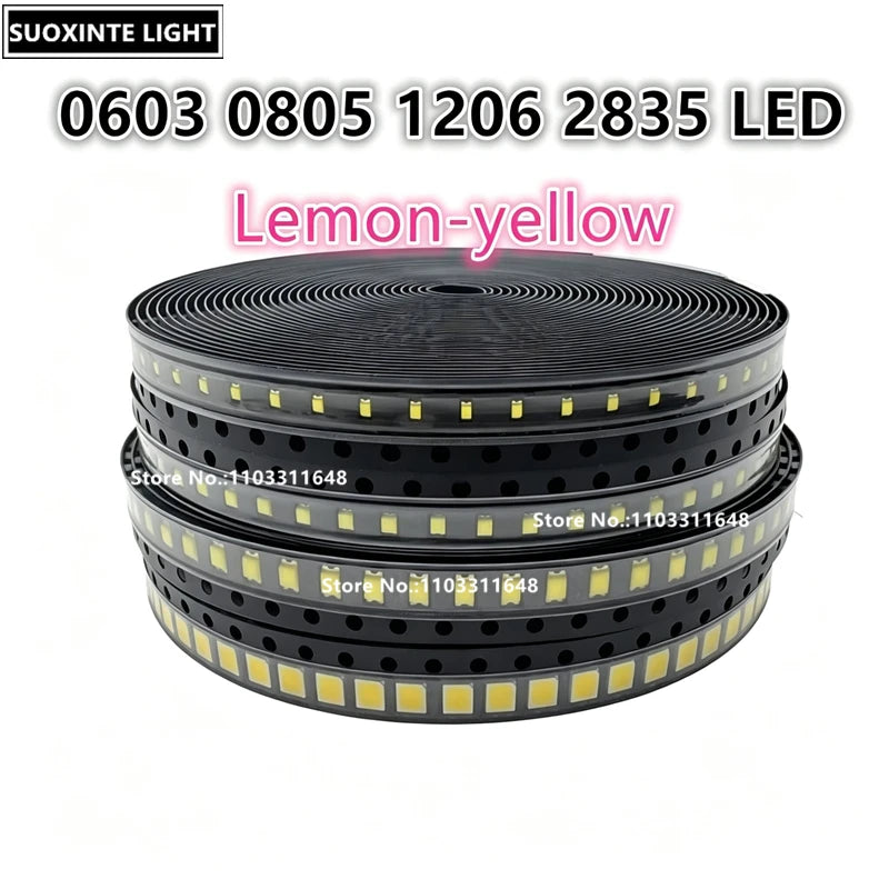 Highlight 0603 0805 1206 2835 SMD LED, Lemon-yellow, 3V Light Emitting Diode Lamp Beads