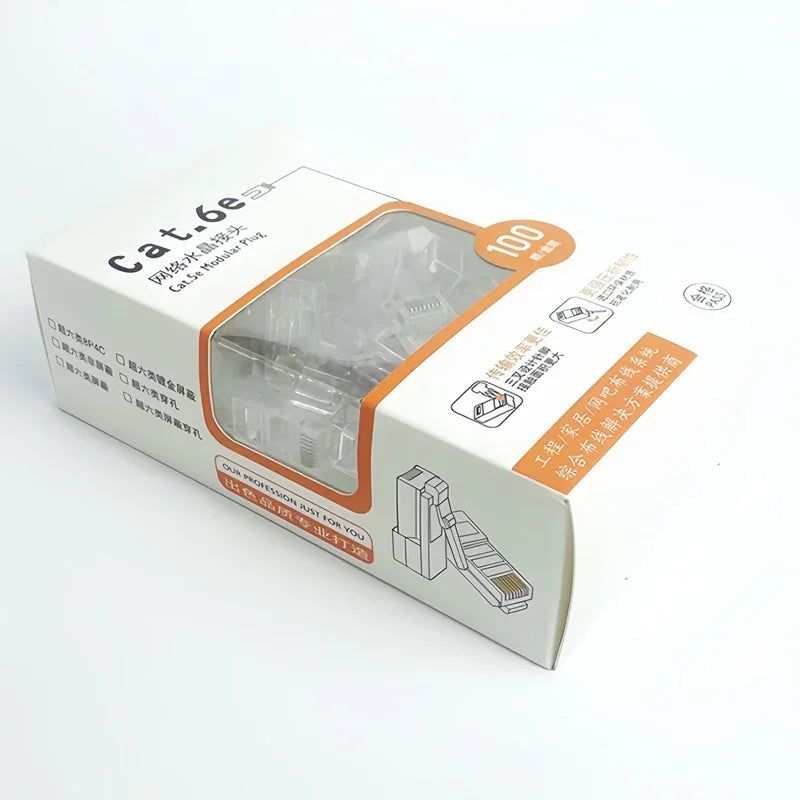 100Pcs Ethernet Cable Cat5e RJ45 Plug Connector - Gold Plated, Cat5 Network Crystal Head for Stable Gigabit Ethernet.
