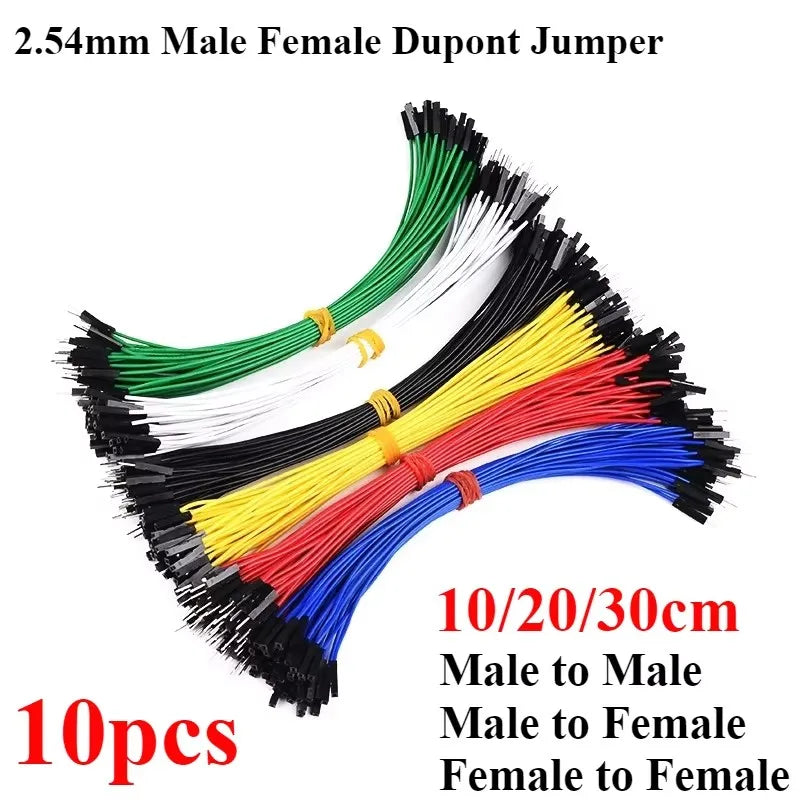 10Pcs 2.54mm Male to Female Dupont Cable Jumper Wires 26AWG for Arduino Breadboard DIY Electronic 1Pin Connector Kit
