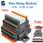 10pcs Slim Relay 5V 12V 24V DIN Rail Mounted Relay Moudle HF 41F SSR 30VDC 250VAC High Frequency Interface Relay With Led 6A