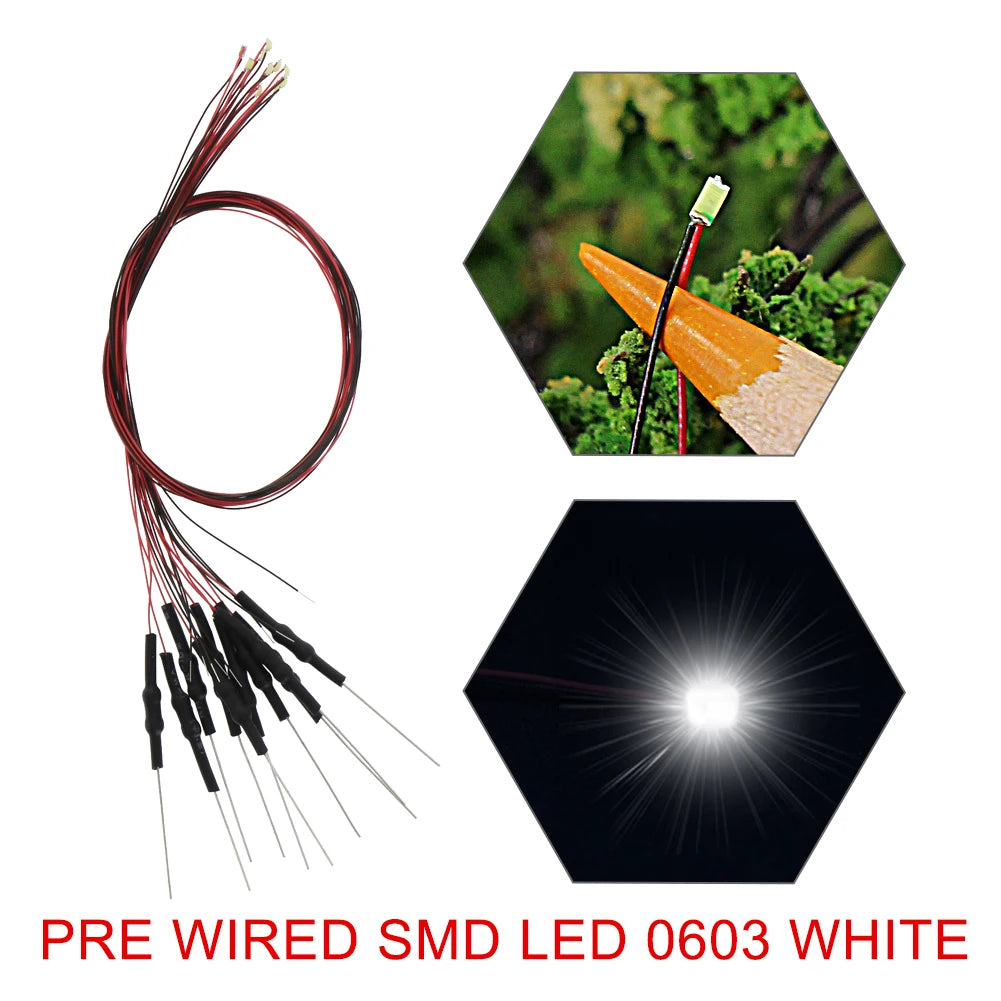 20pcs Pre-wired 20cm Long 30awg Wire SMD LED 0402 0603 0805 Lights Soldered Resistor for 12V White Red Blue Yellow Green