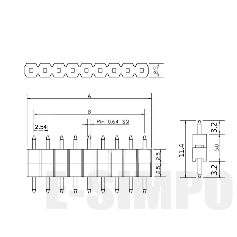 100pcs 2.54mm Pin Header 1X40P L11.4/15/17/19/21/23/25/30/35/40/50mm Straight Board Spacer Single Row Double Plastic Male