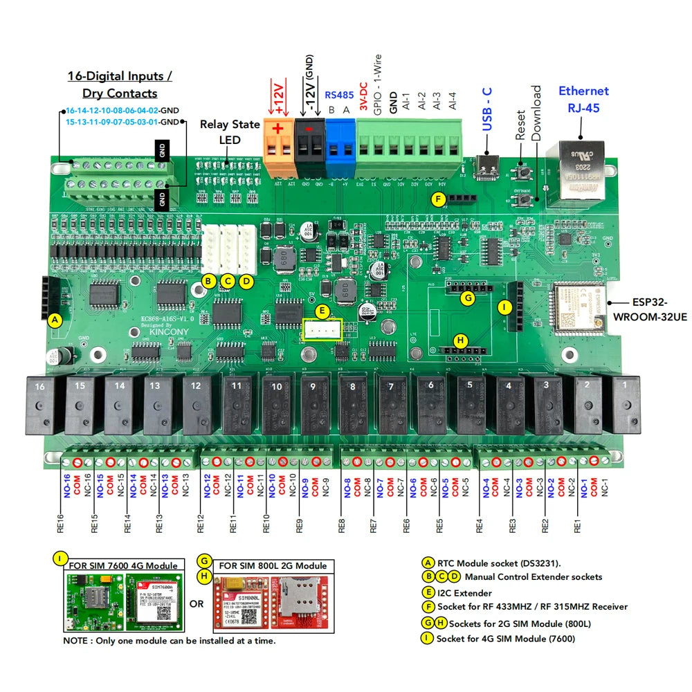 KC868-A16S 16CH ESP32 Relay Board Ethernet Wifi Switch   Home Assistant Tasmota 2/4G RTC DS3231 Module