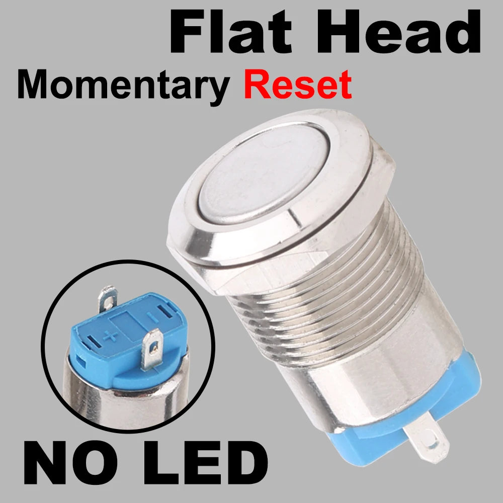 12mm metal push button waterproof nickel plated brass button switch Latching/self-locking/fix high/flat head on-off NO LED