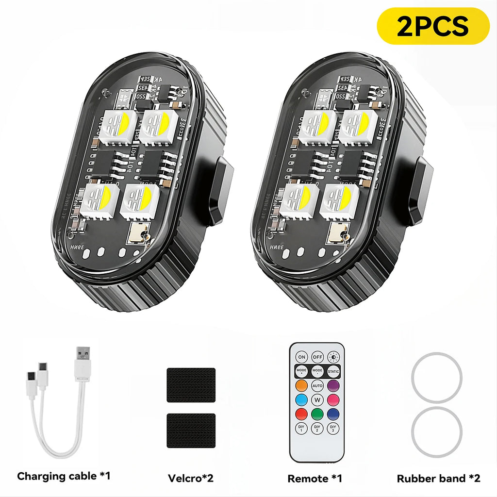 RGB LED Strobe Light Motorcycle LED Flash Wireless Remote Control Aircraft Airplane Helicopter Warning Lights with USB Charging