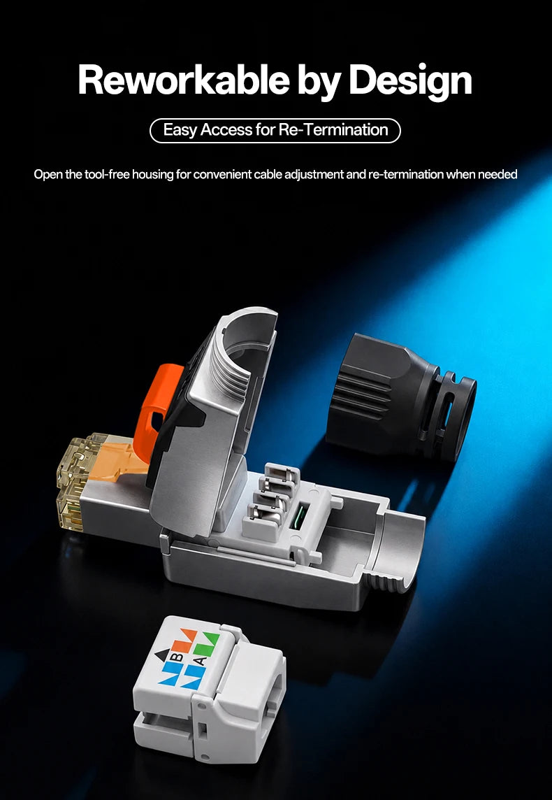 BYXGD CAT6A Tool‑Free Shielded RJ45 Connector 10Gbps 500MHz Reusable STP Ethernet Plug No Crimp Tool for 22‑26AWG Network Cable
