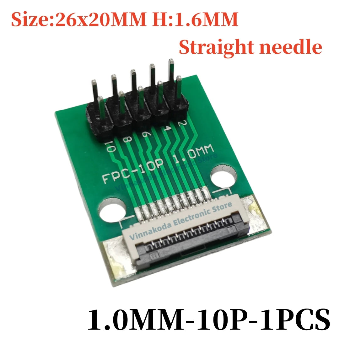 FFC/FPC Adapter Board with Soldered 1.0MM Flip Cover Lower Connector Straight or Bent Pins Available, 4/6/8/10/12/14/16/20/30P