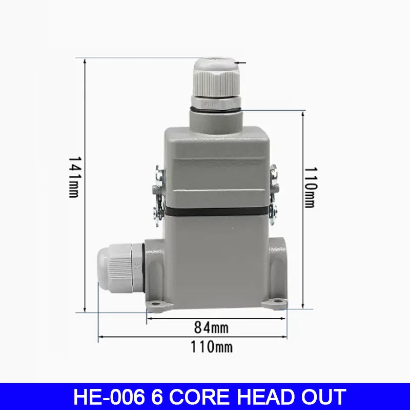 High Base Rectangular Heavy Duty Connectors 4 6 8 10 16 20 24 32 48 Core Pins 16A Waterproof Aviation Plug Top Side Outlet
