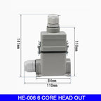 High Base Rectangular Heavy Duty Connectors 4 6 8 10 16 20 24 32 48 Core Pins 16A Waterproof Aviation Plug Top Side Outlet
