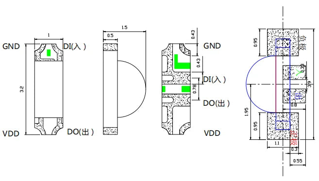 1206 WS2812 Side RGB SMD LED Built-in IC,Water Clear/Diffused,1204 5V Full Color Lamp Beads 3.2*1.0MM