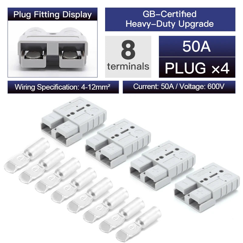 1/2/4PCS 50A Battery Power Connector Kit Quick Plug 600V Car Forklift Battery Charging Electrical Cable Wire Terminal Connectors