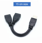 USB 1/2 to 1 Male/2 Female Three Head Data Cable 2-in-1 Dual Female Port Car Charging Extension Data Cable