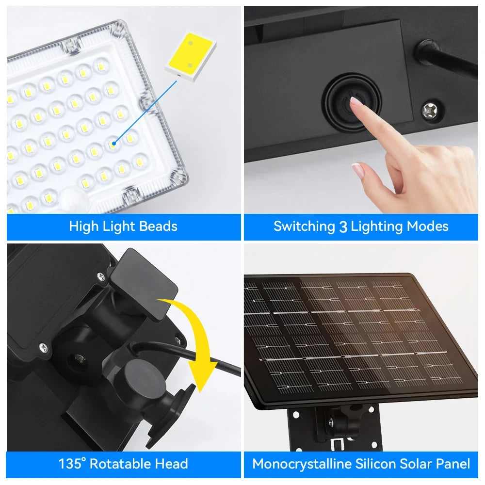Super Bright 184 LED Solar Light Outdoor Motion Sensor Solar Wall Light IP65 Waterproof 3 Working Modes Solar Floodlight