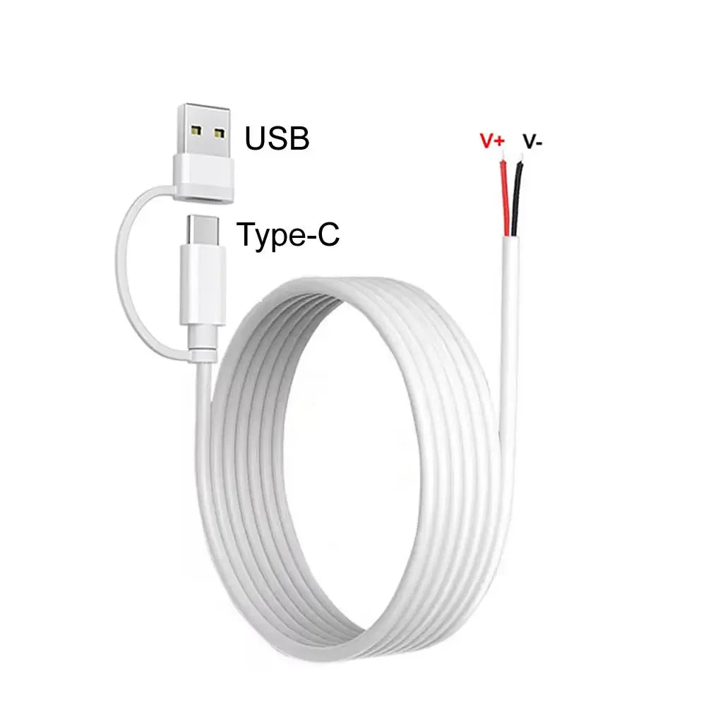 DIY USB C to 2 Pin Bare Wire Open End Power Cable, 5V USB Type C Male Plug 2 Pin Pigtail Cable, for Type C Replacement or Repair