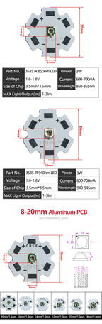 High Power LED Chip IR 730Nm 850Nm 940nm 3W 3535 LED Beads Emitter Light Infrared Radiation Bulb Laser Flashlight Night Vision C