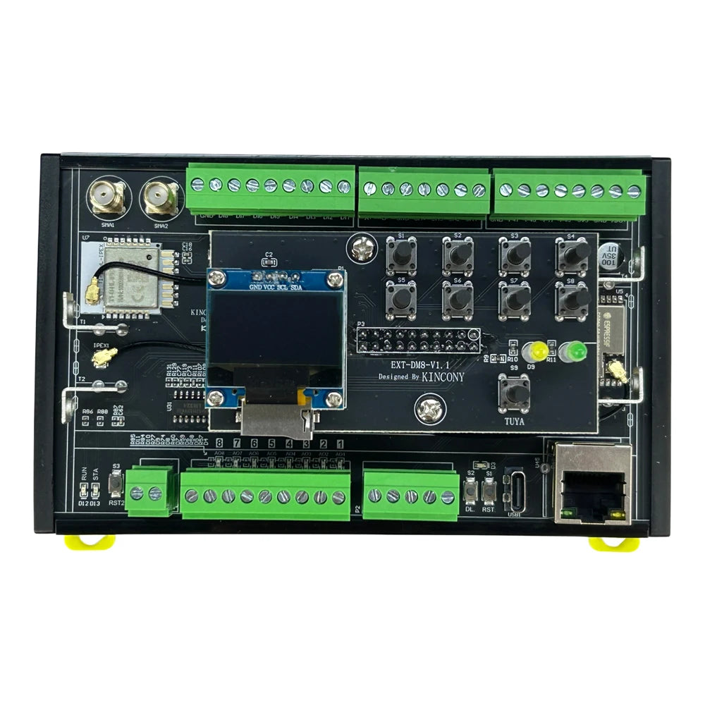 KinCony Tuya DM8 ESP32-S3 Dimmer Module Home Assistant ESPhome MQTT 8CH 0-10V Output 7 GPIOs 4 ADS1115 Input SD RTC Clock OLED