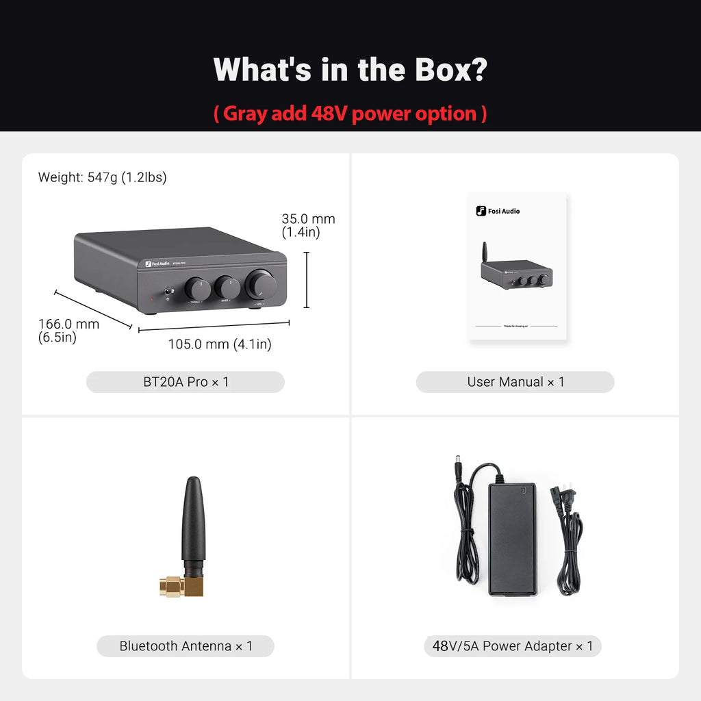 Fosi Audio BT20A Pro TPA3255 Bluetooth Sound Power Amplifier 300W X2 Mini HiFi Stereo Class D Amp Bass Treble For Home Theater