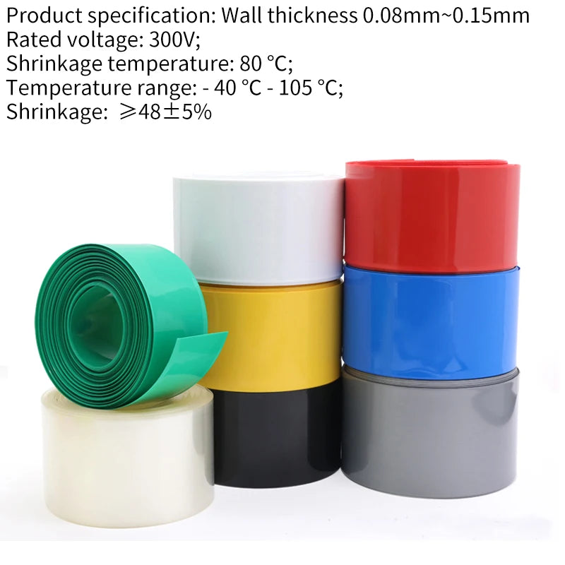 Width 25mm~ 120mm 18650 Lip Battery PVC Heat Shrink Tube Pack Dia 16 - 76mm Insulated Film Wrap lithium Case Cable Sleeve