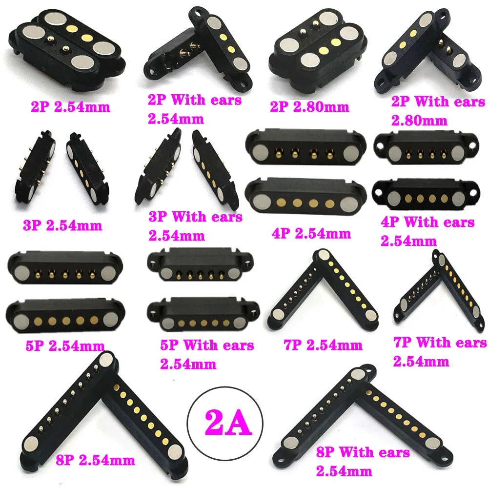 2P 3P 4P 5P 7P 8Pin DC Magnetic Pogo Pin Connector Pogopin Male Female 2A Waterproof High Current Spring Loaded Power Socket