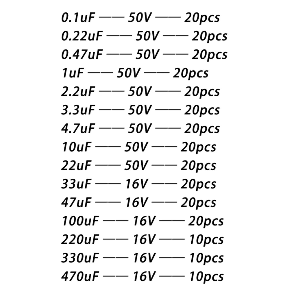 15 Values Electrolytic Capacitor Assortment Kit, 270Pcs 0.1uF to 470uF Aluminum Electrolytic Capacitors Set