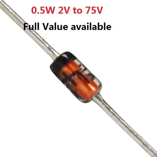100pcs 1/2W Zener Diode DO-35  BZX55C15V 16V 18V 20V 22V 24V 27V 30V 33V 36V 39V 43V 47V 51V 56V 62V 68V 75V . BZX55C/18/20/22/V