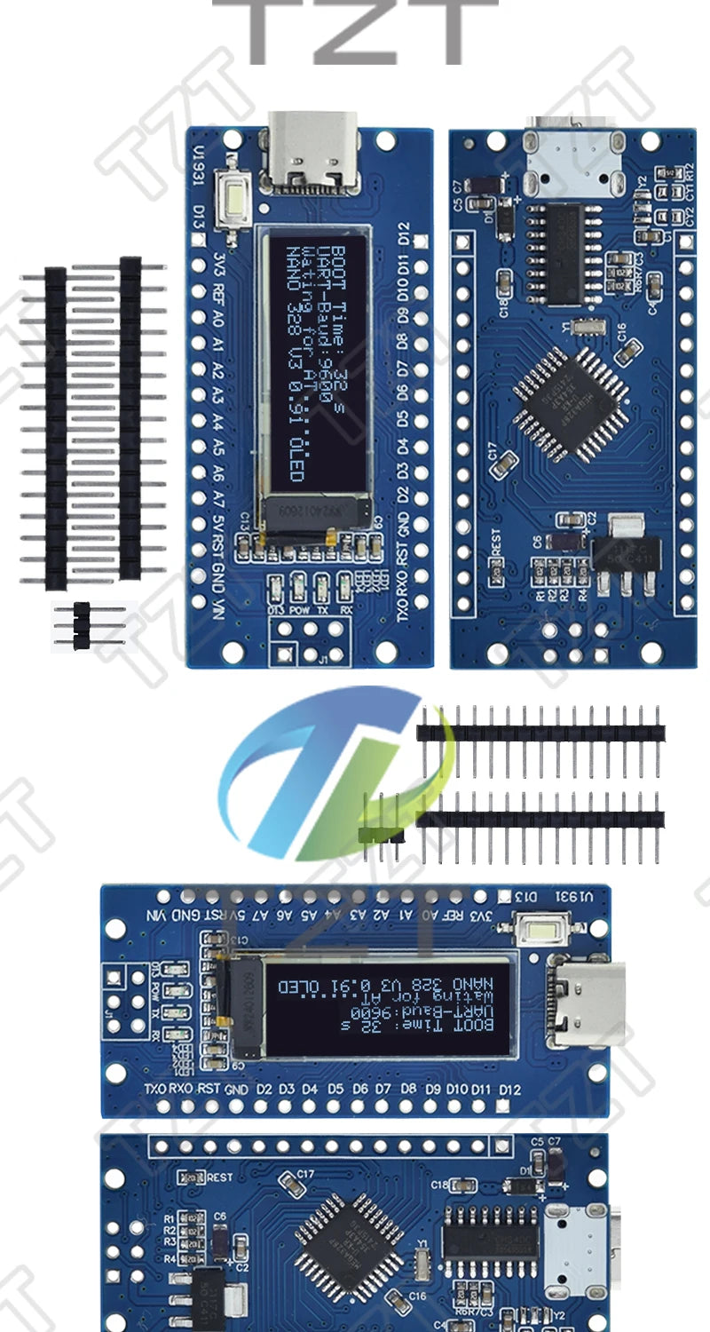 Nano V3.0 Atmega328P Ch340C Built-In 0.91" Oled Display 128*32 Resolution Iic I2C Compatible for Arduino Nano V3.0