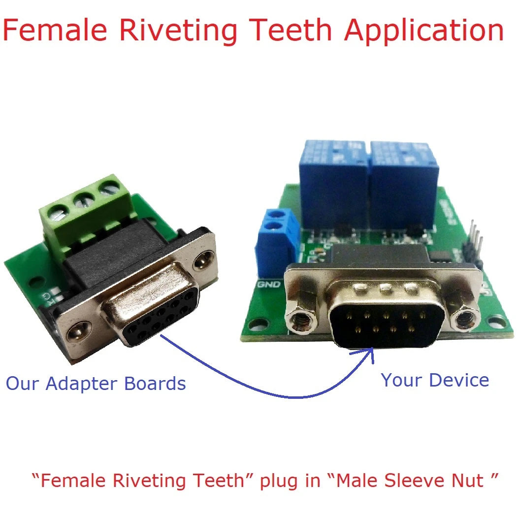 RS232 RS422 RS485 Riveted Socket Nuts DB9 DR9 DE9 Female Male Adapter to 3Pin Signal Terminal Breakout Board