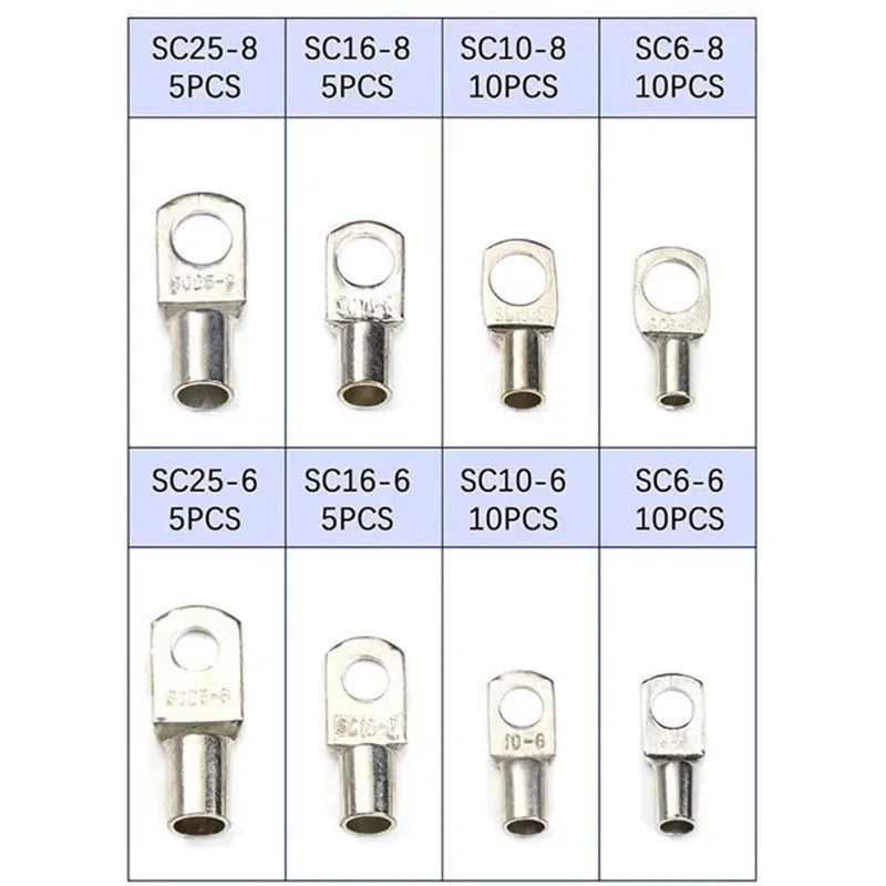 60pcs Assortment Car Auto Copper Ring Terminal Wire Crimp Connector Bare Cable Battery Terminals Soldered Connectors Kit HX-50B