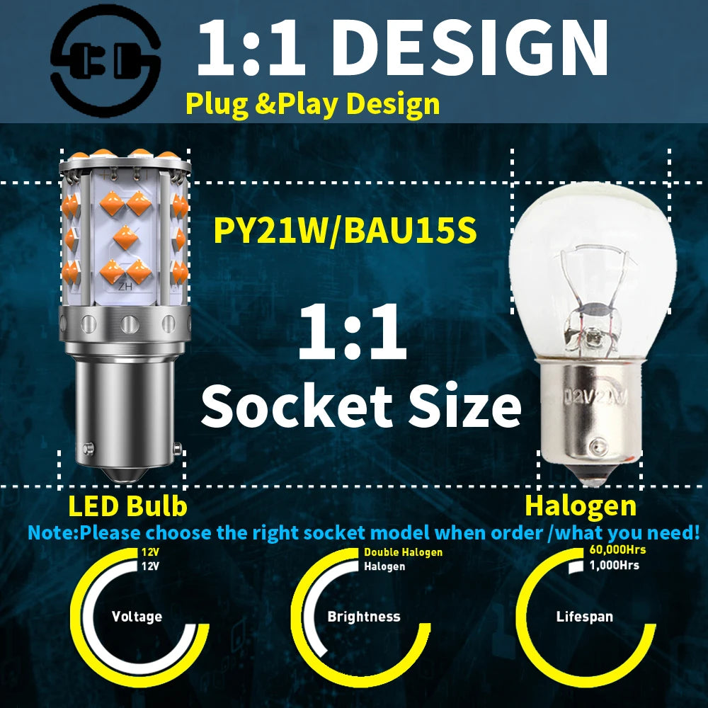 2pcs LED P21W 1156 BA15S PY21W BAU15S 3030 35SMD Bulb Canbus Free T20 7440 W21W Lamp For Car Turn Signal Light Backlight Orange