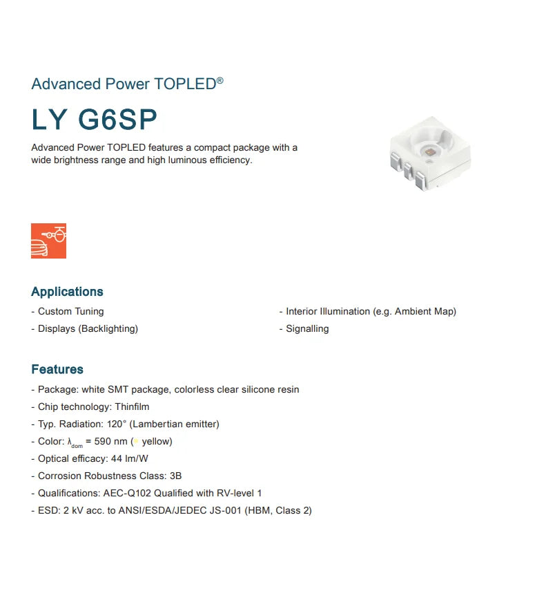 20PCS LYG6SP-CADB-36-1 3528 3330 Yellow SMD LED PLCC-6 0.5W 140mA LIGHT BEADS LAMPS ( LYG6SP )
