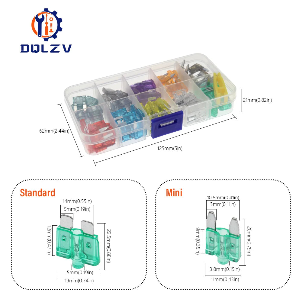 Car Fuse 5/7.5/10/15/20/25/30/35/40A Mini/Small/Medium 32V Automotive Blade Type Zinc alloy Fuse with Box Clip