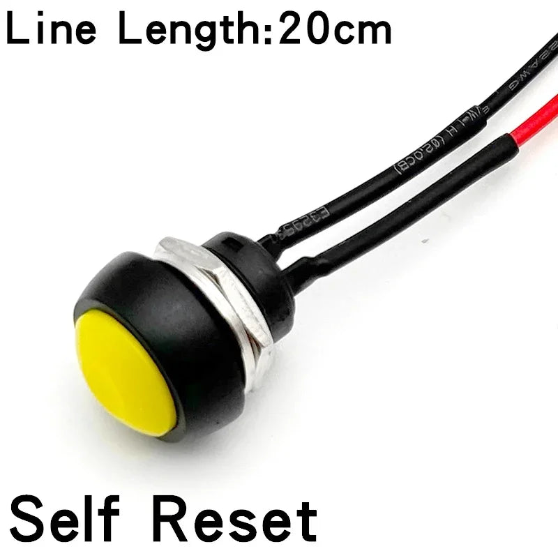 5/20PCS 12mm Momentary Push Button Switch ON OFF PBS-33B Self Reset Mini Round Switch With Wire 2Pin 1A DC12V