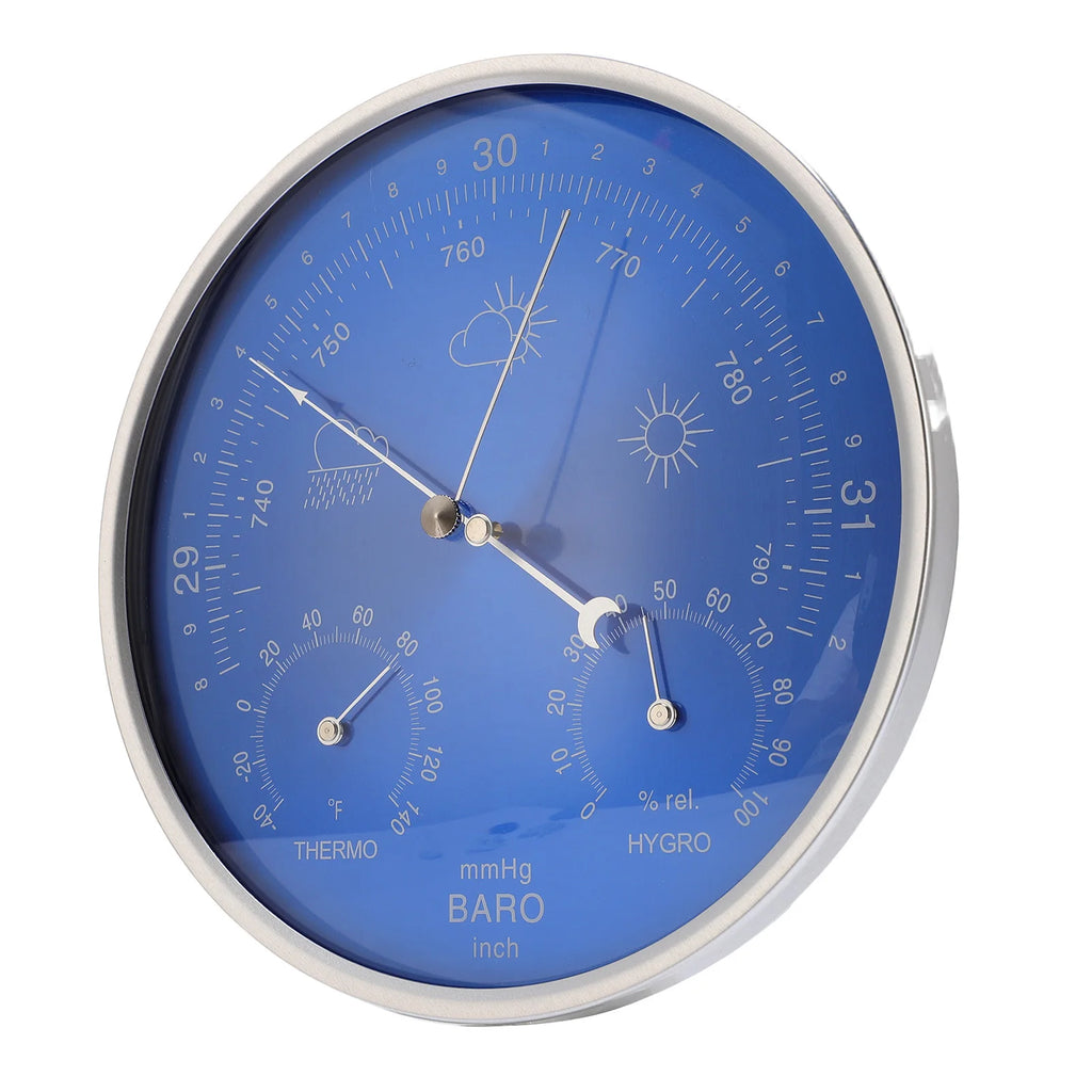 Thermometer Barometer Hygrometer 3 in 1 All Season Wall Hanging Indoor Outdoor Accurate Weather Instrument Blue 180mm