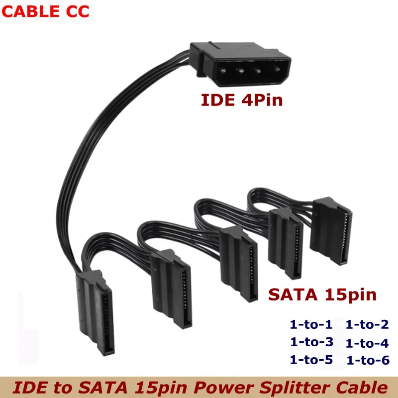 Molex 4 Pin Male to SATA Female Power Supply Cable,15 Pin SATA Power Splitter Converter Adapter Cable Hard Drive HDD SSD Cable