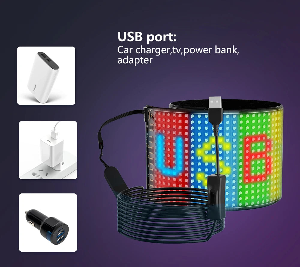 LED Matrix Pixel Panel, Scrolling Bright Advertising LED Signs, Flexible USB 5V LED Car Sign Bluetooth App Control