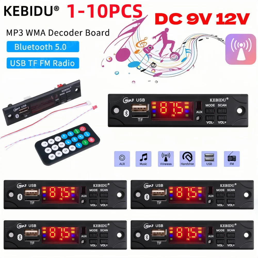 1-10PCS Bluetooth 5.3 Car Kit Wireless MP3 Decoder Board Audio 12V WMA Car Music Player Module Lossless Audio USB AUX TF Radio