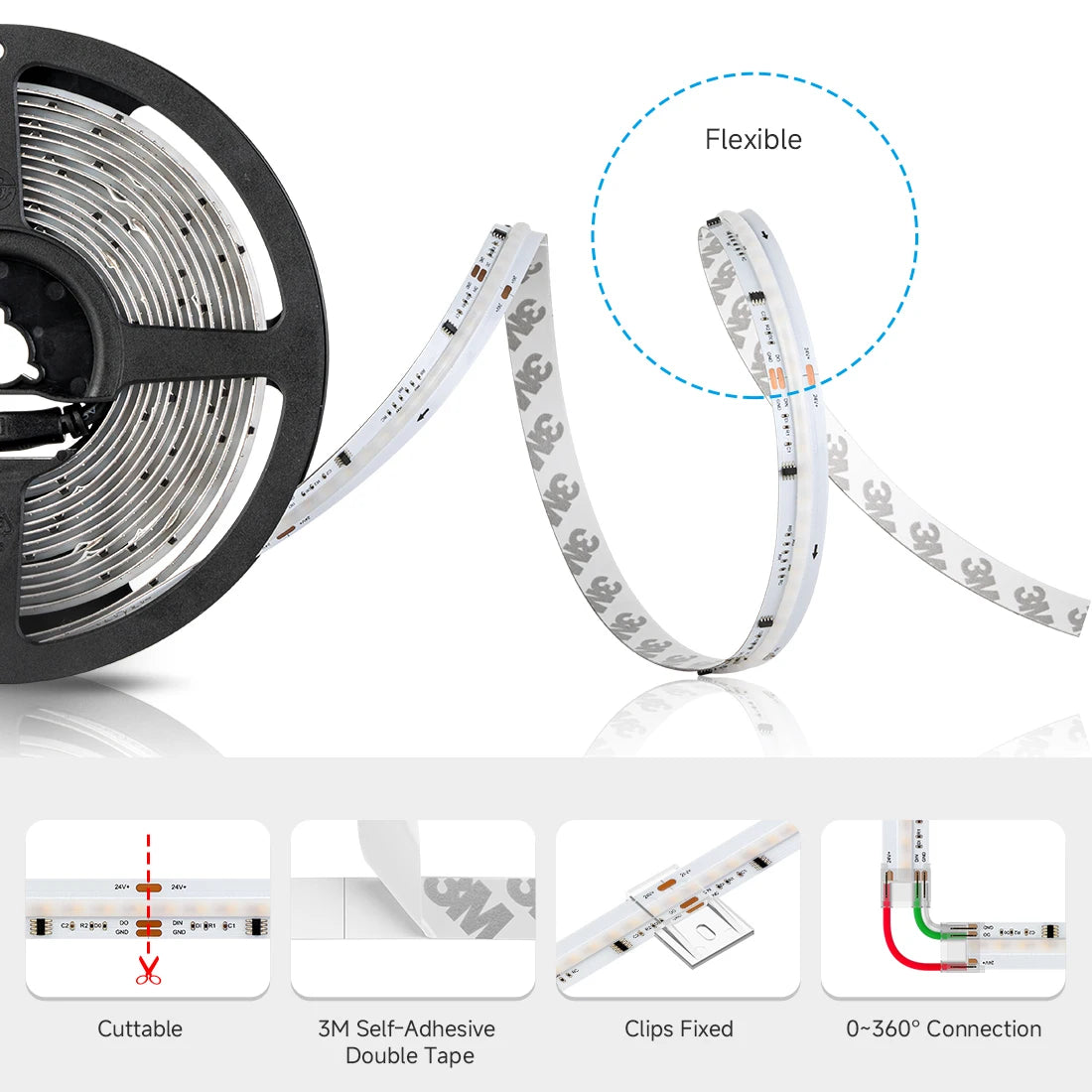 FCOB SPI RGBCCT IC LED Strip Light WS2811 Addressable 840 960 LED Dream Color RGB CW WW DC24V FOB High Flexible COB Lights RA90