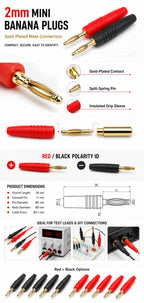 10PCS 2mm Solderless Side Stackable Banana Plugs Red Black Test Lead Connectors for Multimeter Power Supply Lab Equipment DIY