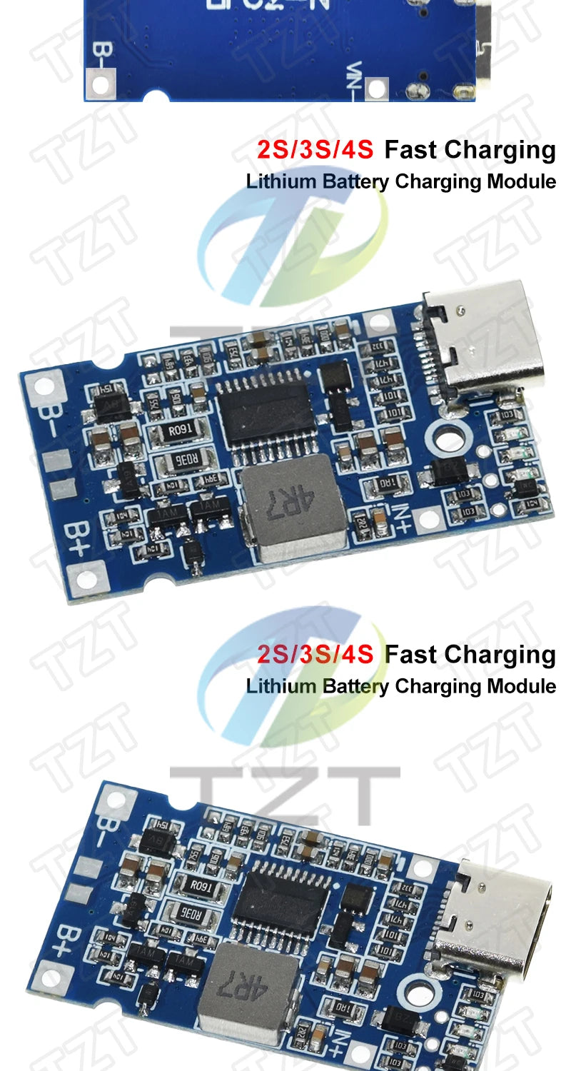 Type-C USB 2S 3S 4S BMS 4.5V-15V 18W 2A Lithium Battery Charging Module Support QC Fast Charge With Temperature Protection