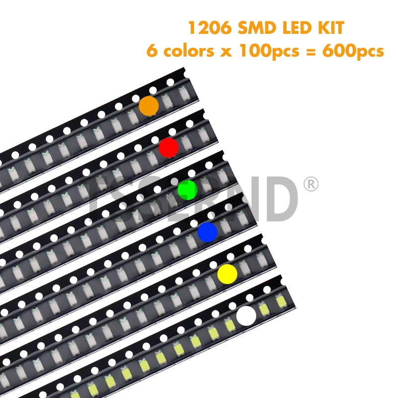 600pcs=6colors x 100pcs 5050 5730 1210 1206 0805 0603 0402 SMD LED Diode Kit Red / Green / Blue / White / Yellow/ Orange